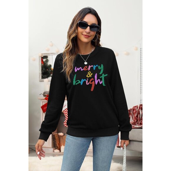 Women’s Christmas Sweatshirt Long Sleeve Sequin Winter Holiday Top - Picture 3 of 6